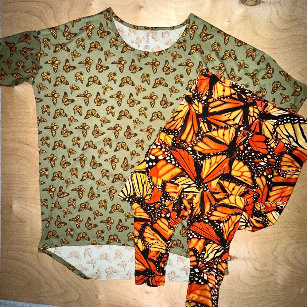 LuLaRoe XL Monarch Butterfly Irma Top and TC Leggings Set New Without Tags